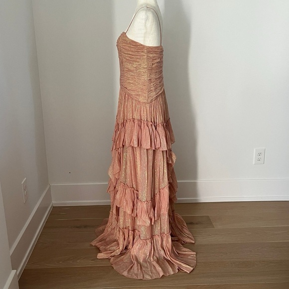 Anthropologie x BHLDN Jessa Asymmetrical Ruffled Metallic Drop Waist Gown 0 - Picture 10 of 15